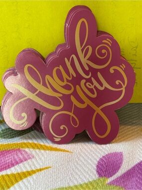 Pack of 25’thick fancy cut Pink "Thank You" Decorative Cards NIB